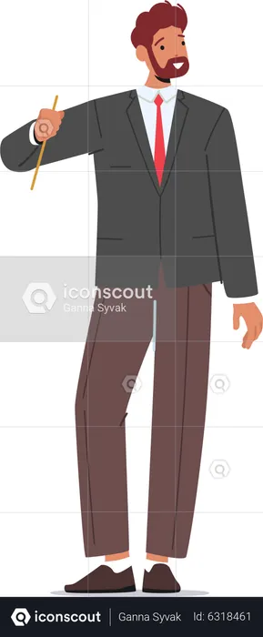 Male in Formal Suit, Business Man Wear Black Blazer and Brown Trousers Isolated on White Background  Illustration