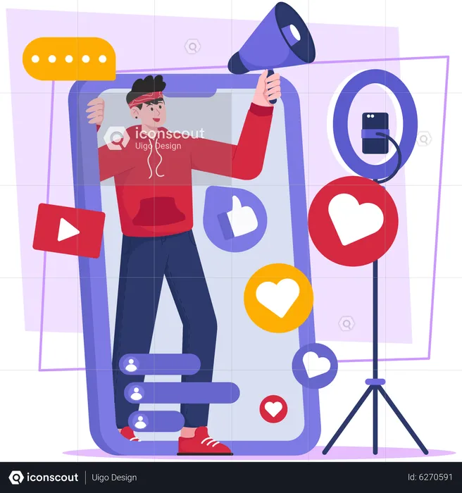 Male influencer doing online marketing  Illustration