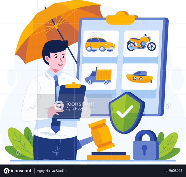 Male Insurance Agent Holding a Clipboard With a Paper Document Policy  Illustration