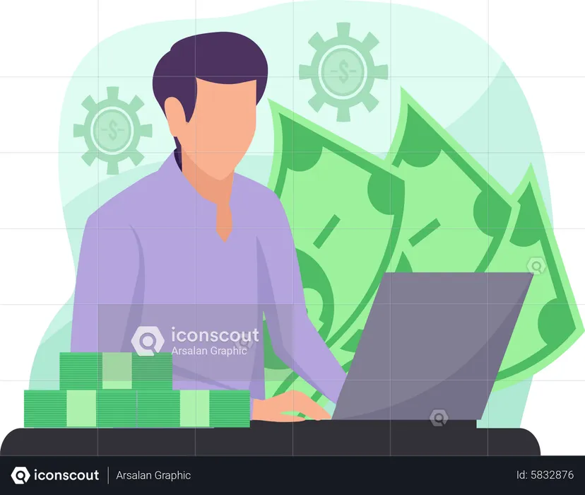 Male investor doing investment  Illustration