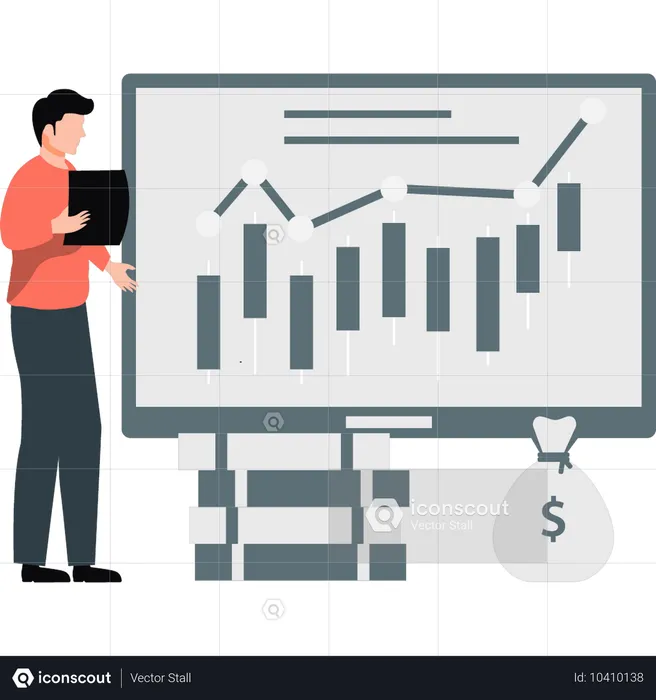 Male investor investing money in stock market  Illustration