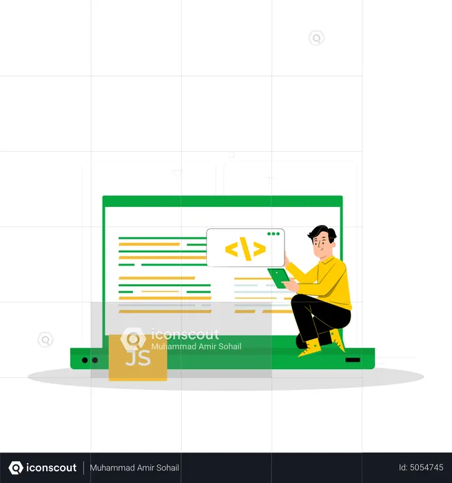 Male Javascript developer working on website  Illustration