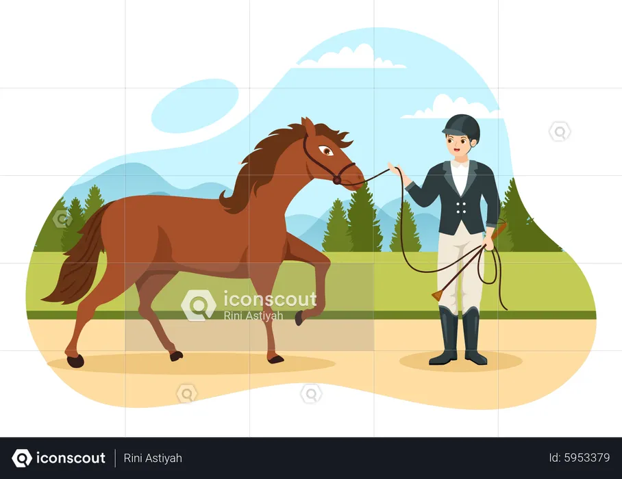 Male jockey train to horse  Illustration