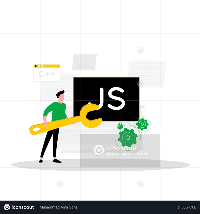 Male JS developer working with javascript  Illustration