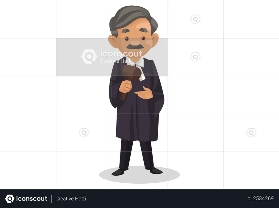 Male judge holding hammer in his hand  Illustration