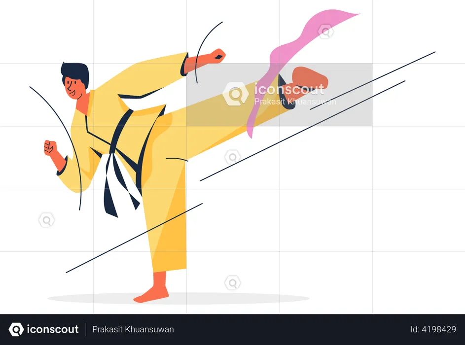 Male judo player kicking  Illustration