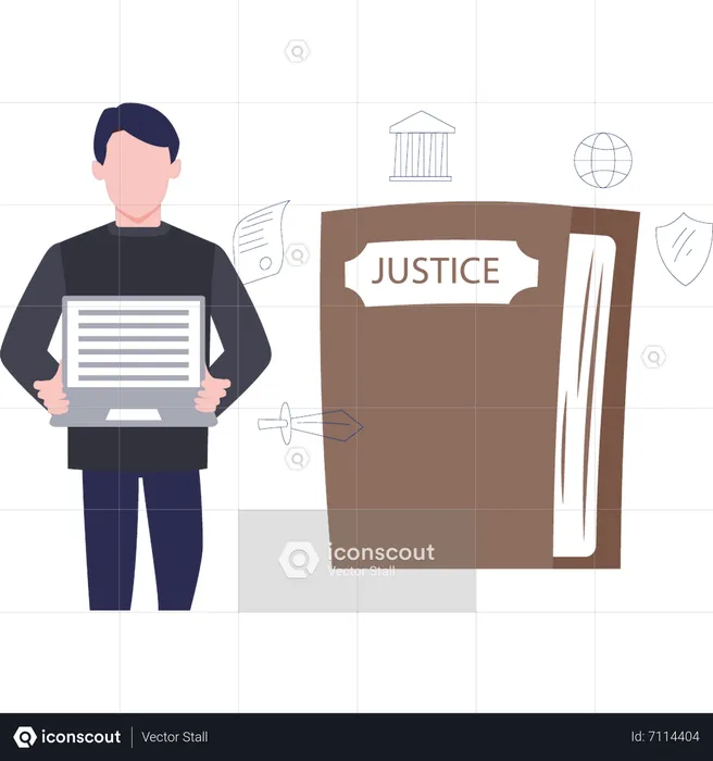 Male lawyer is carrying a laptop  Illustration