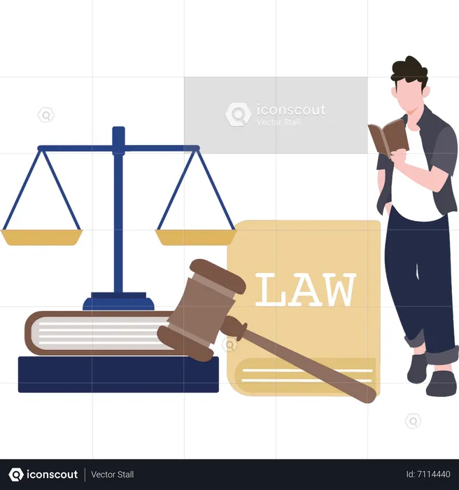 Male lawyer is reading law books  Illustration