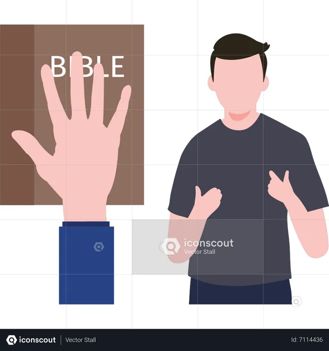 Male lawyer is swearing on the Bible  Illustration