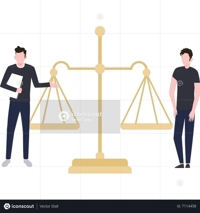 Male lawyer stand near the scales of justice  Illustration