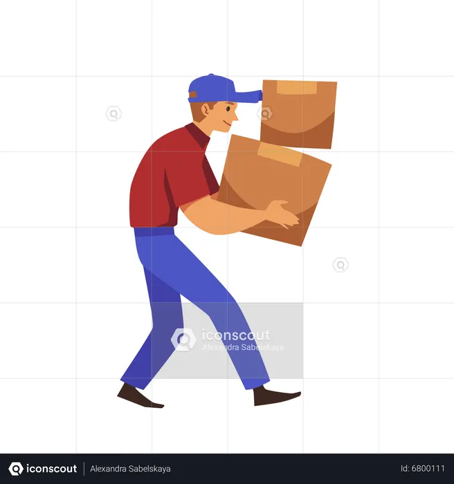 Male loader lifts weight incorrectly  Illustration