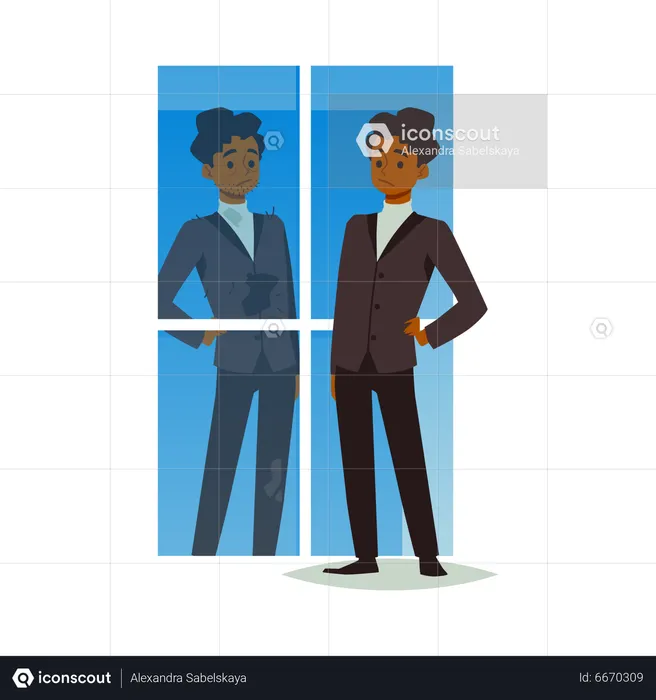 Male looking at his reflection with self hate  Illustration