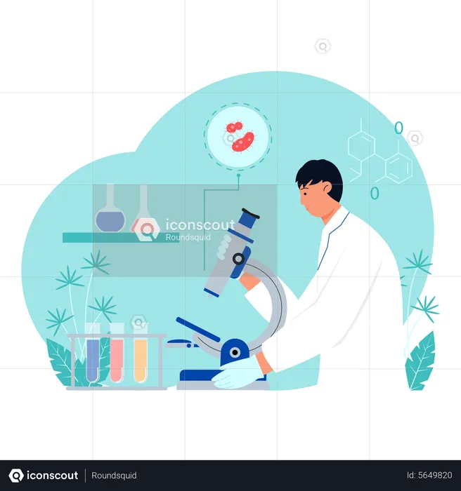 Male scientist doing medical research  Illustration