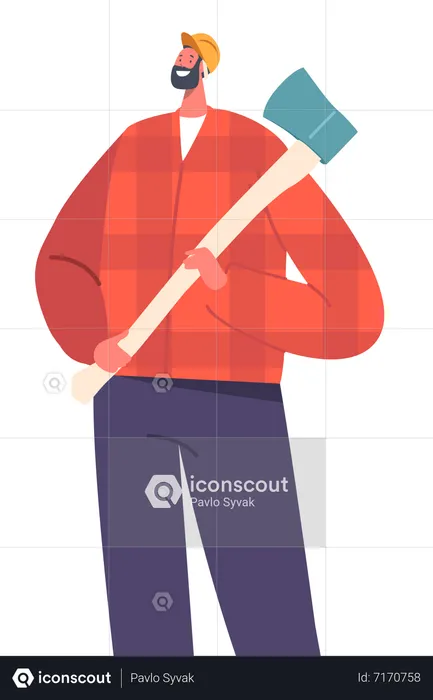 Male Lumberjack holding Axe  Illustration