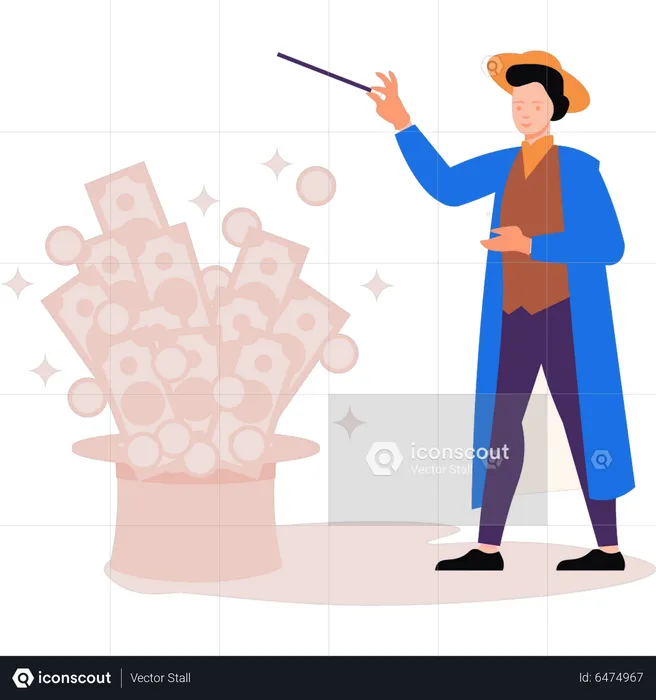 Male magician doing hat tricks  Illustration