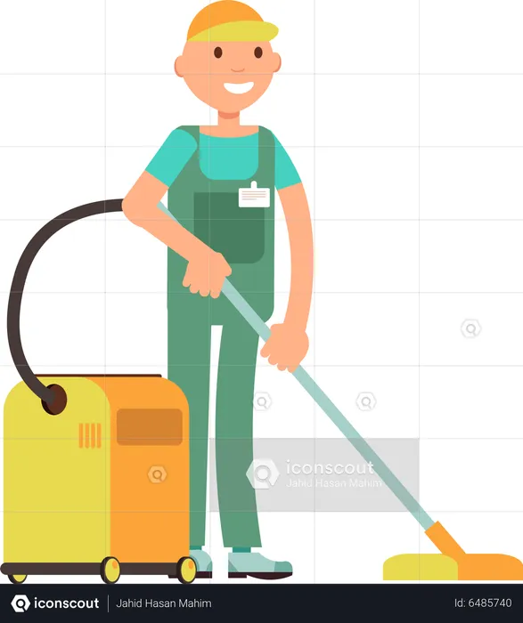 Male maid vacuuming floor  Illustration