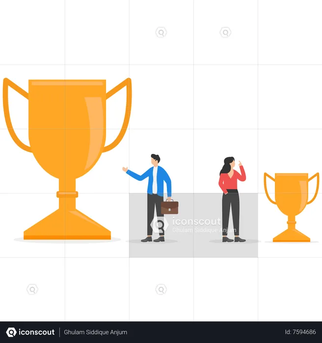 Male manager getting big cup and female getting a small one  Illustration