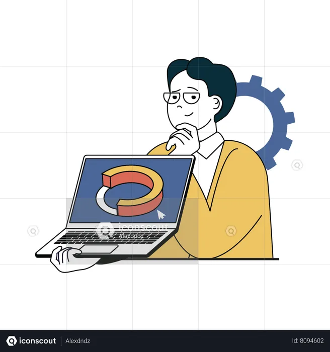 Male manager showing analysis graph on laptop  Illustration