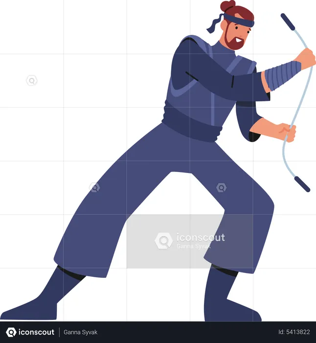 Male martial fighter presenting fight with nunchaku  Illustration