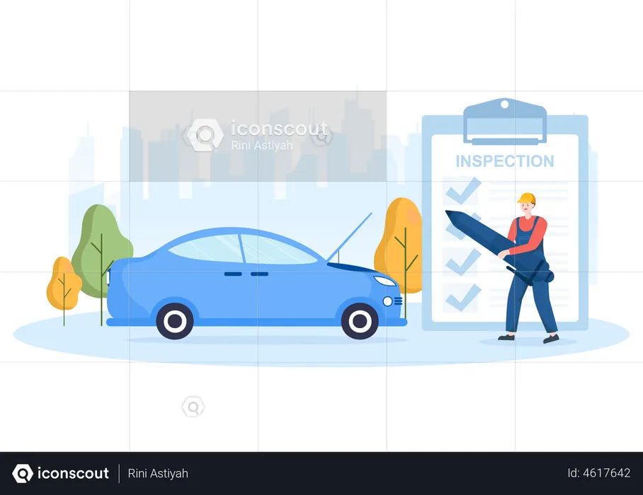 Male mechanic doing Checklist of All Breakdowns  Illustration