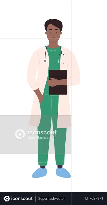 Male medical assistant holding clipboard  Illustration