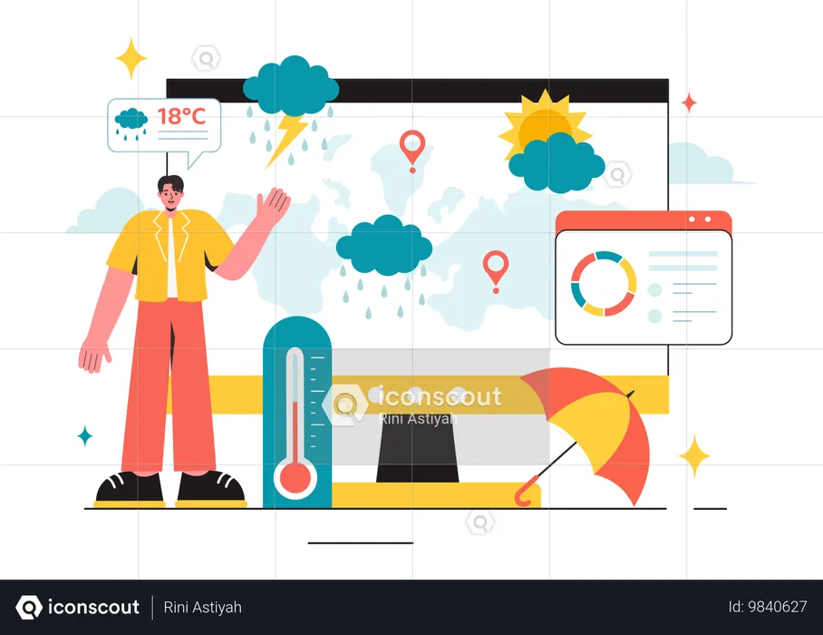 Male meteorologist presenting weather data  Illustration