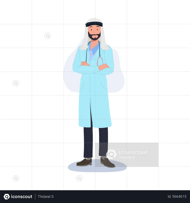 Male Muslim doctor giving standing pose  Illustration