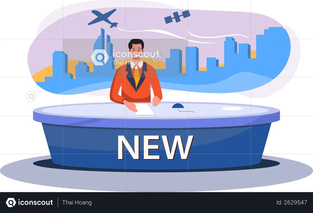Male news anchor giving breaking news  Illustration