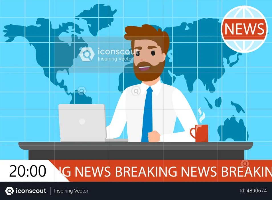 Male news anchor providing breaking news  Illustration