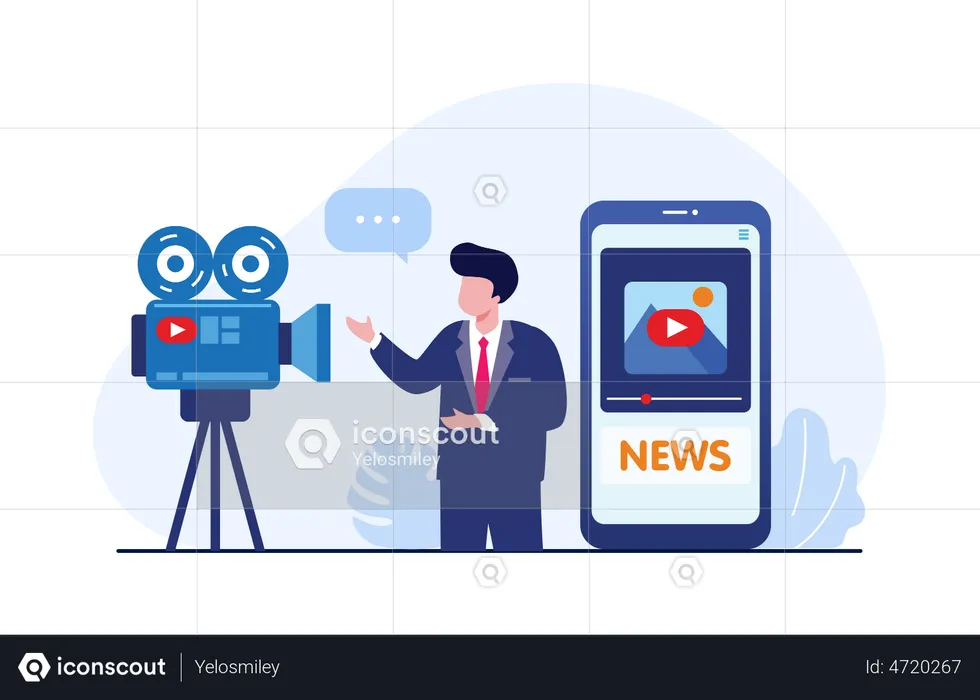 Male news anchor streaming live on mobile  Illustration