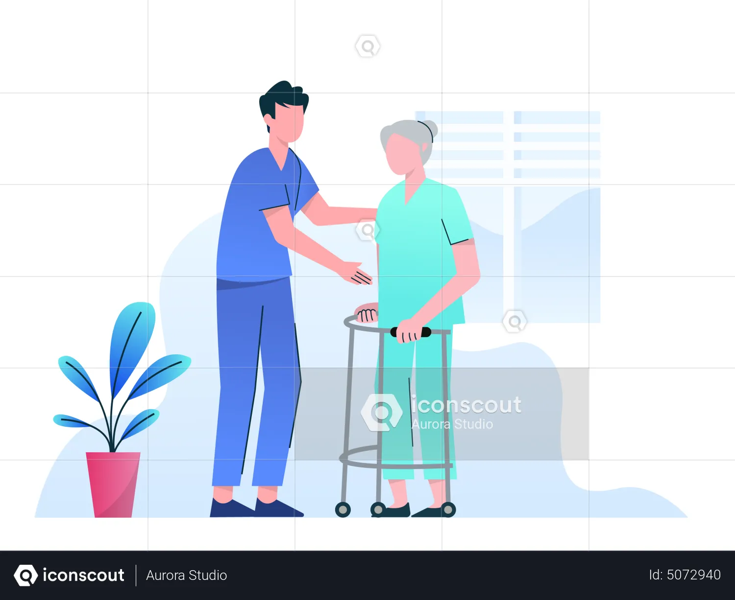 Male Nurse Helping Old Aged Woman Illustration - Free Download ...