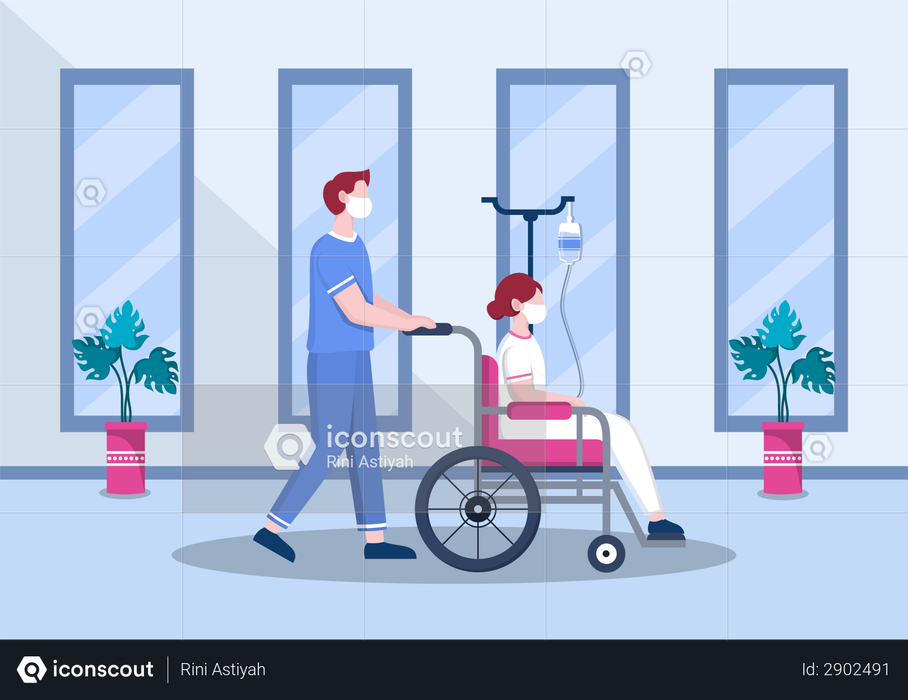 Best Premium Male nurse Helping Patient on Wheelchair Illustration ...