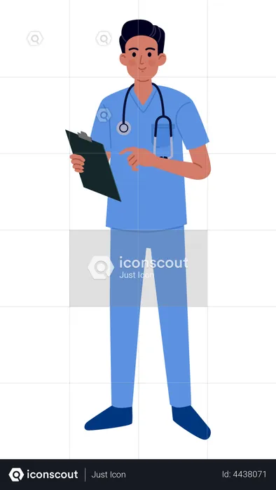 Male Nurse holding Report  Illustration