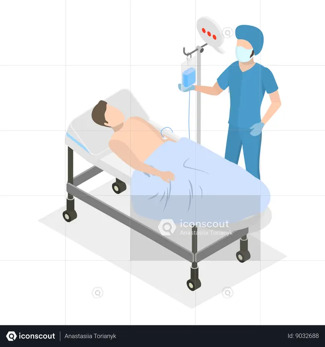 Male nurse standing along patient  Illustration