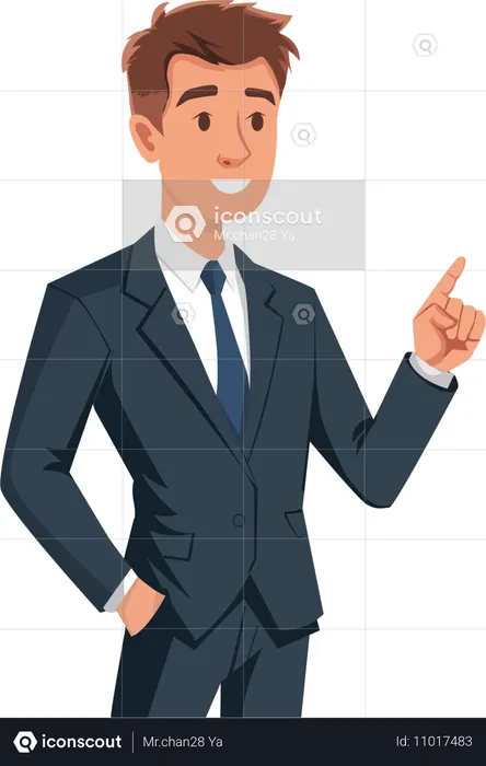 Male office worker making gesture with his hand pointing to the side  Illustration