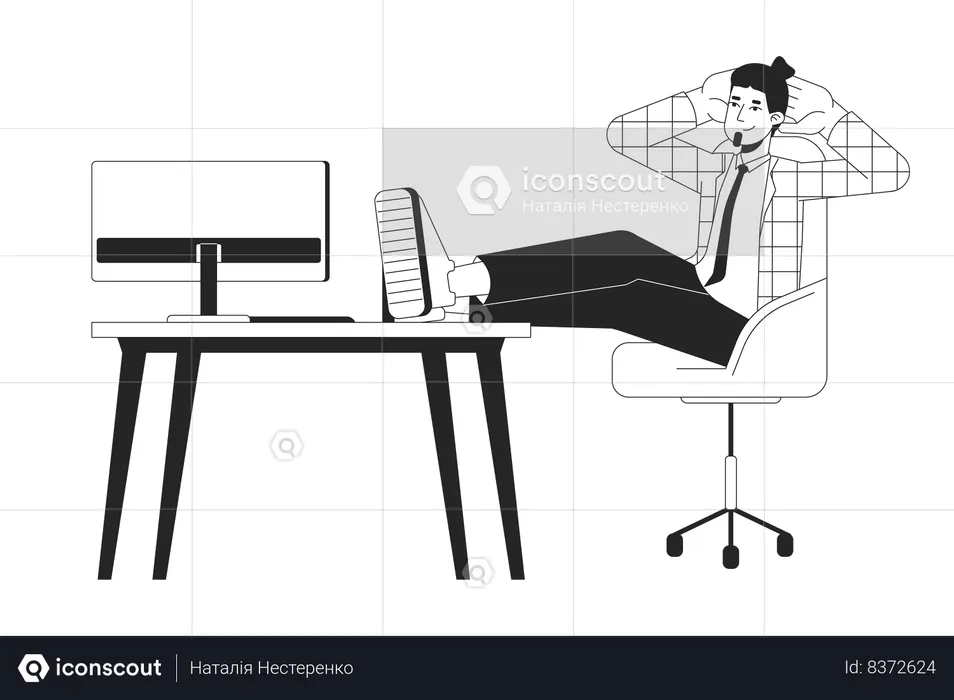 Male office worker sitting with legs on table  Illustration