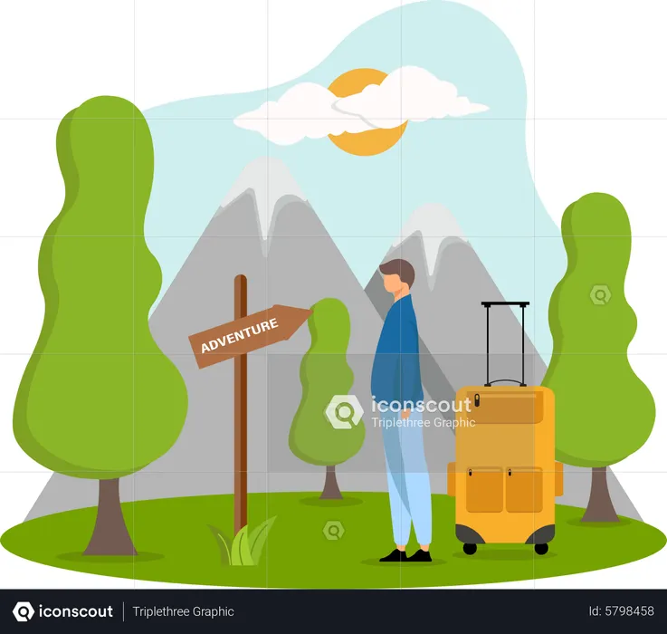 Male on adventure trip  Illustration