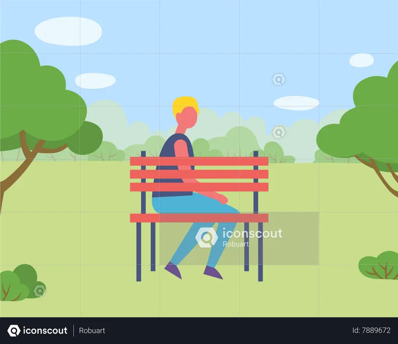 Male on Bench near Trees  Illustration