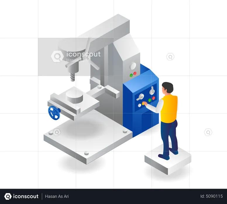 Male operator running cnc drill machine  Illustration