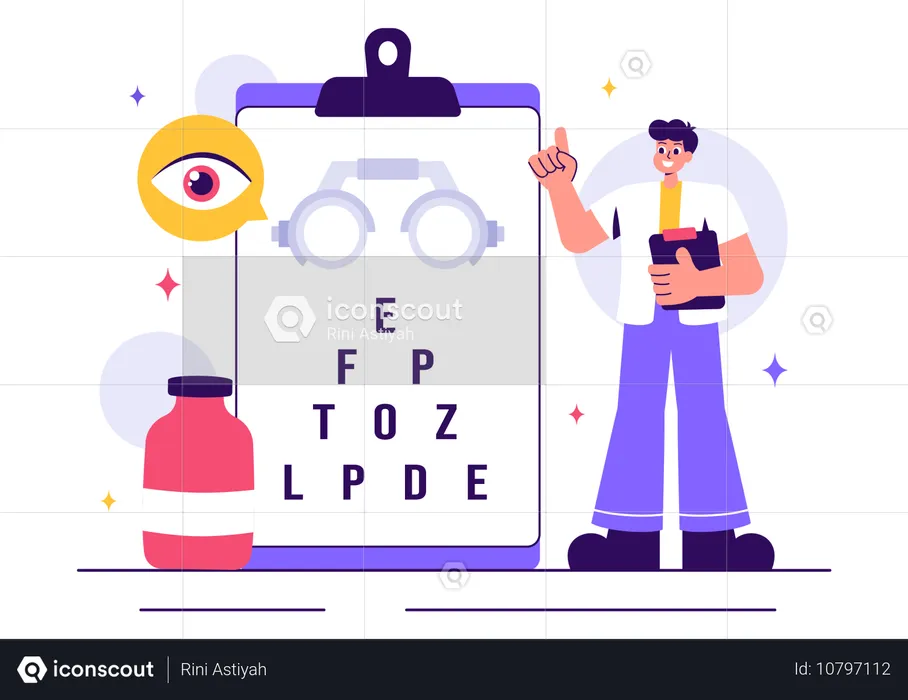 Male Optometrist showing eye test report  Illustration