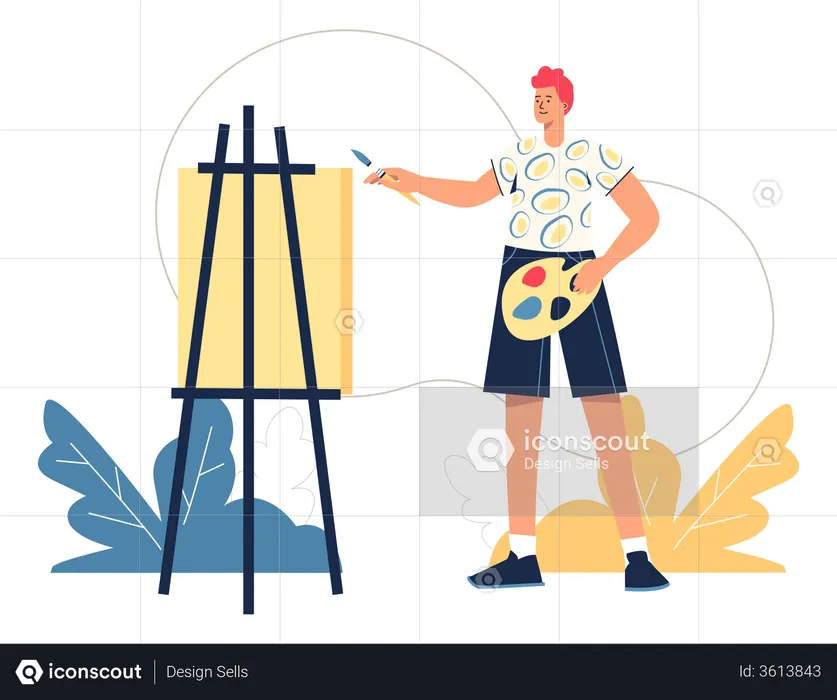 Male Painter Doing Painting  Illustration
