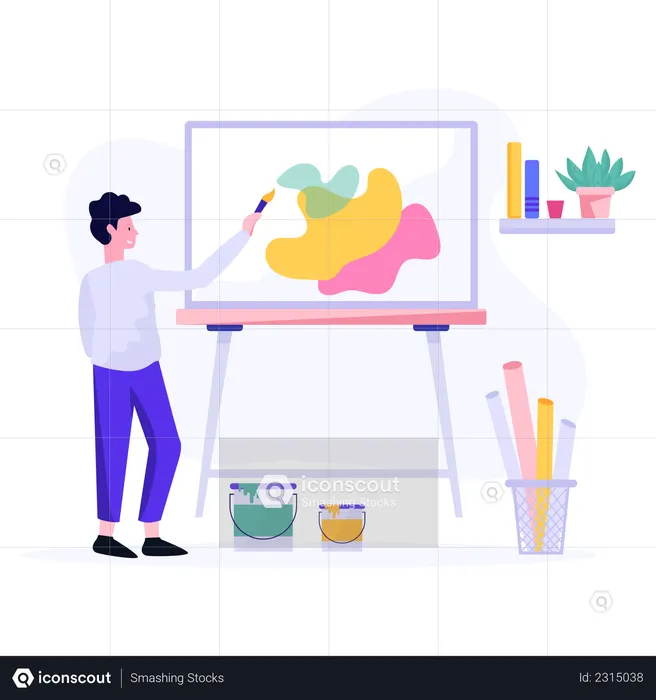 Male painter painting something  Illustration