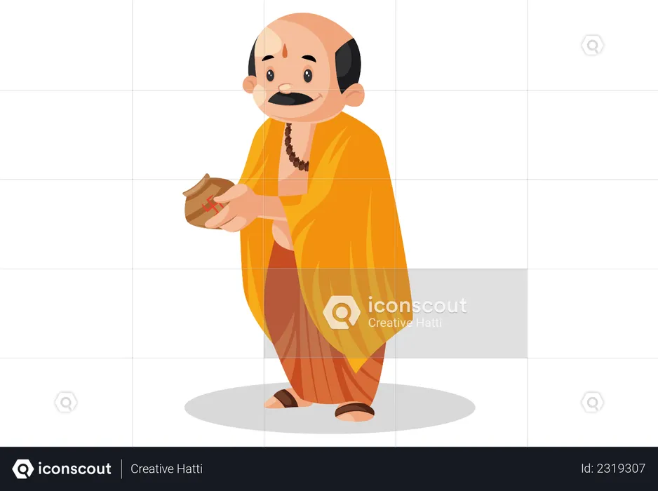 Male pandit is doing puja ritual  Illustration