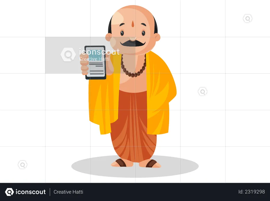 Male pandit showing mobile  Illustration