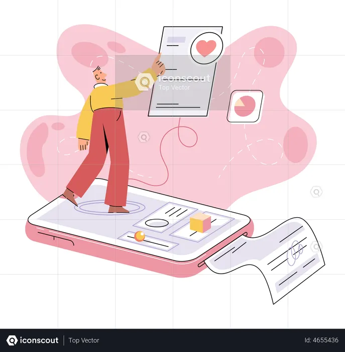 Male patient checking heart report online  Illustration