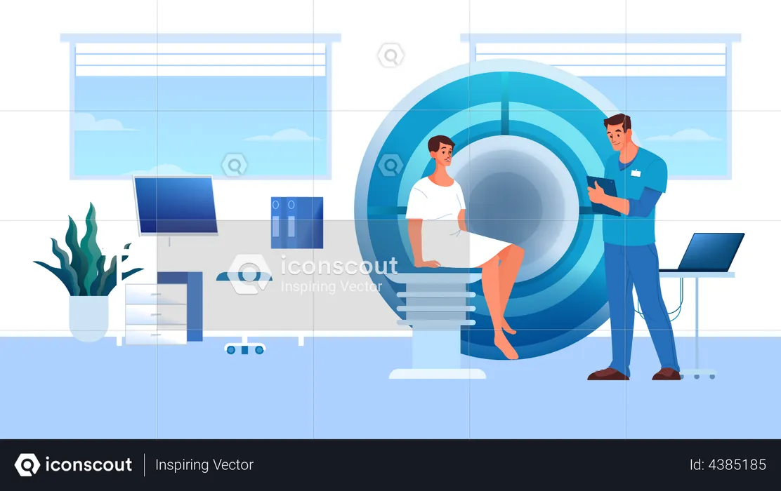Male patient completed MRI test  Illustration