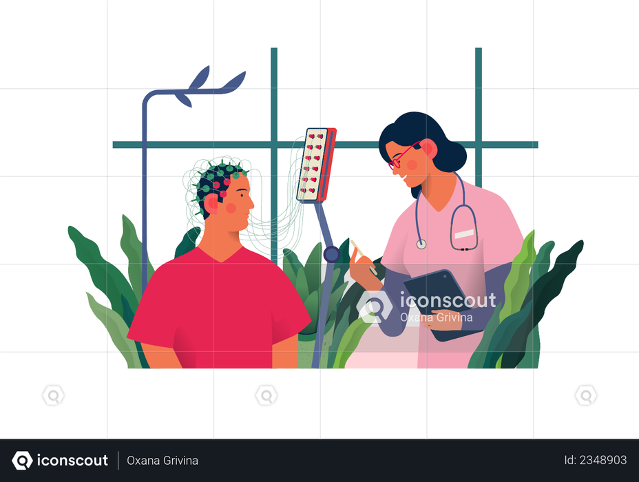 Male patient in ECG treatment Illustration