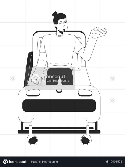 Male patient sitting upright on hospital bed  Illustration