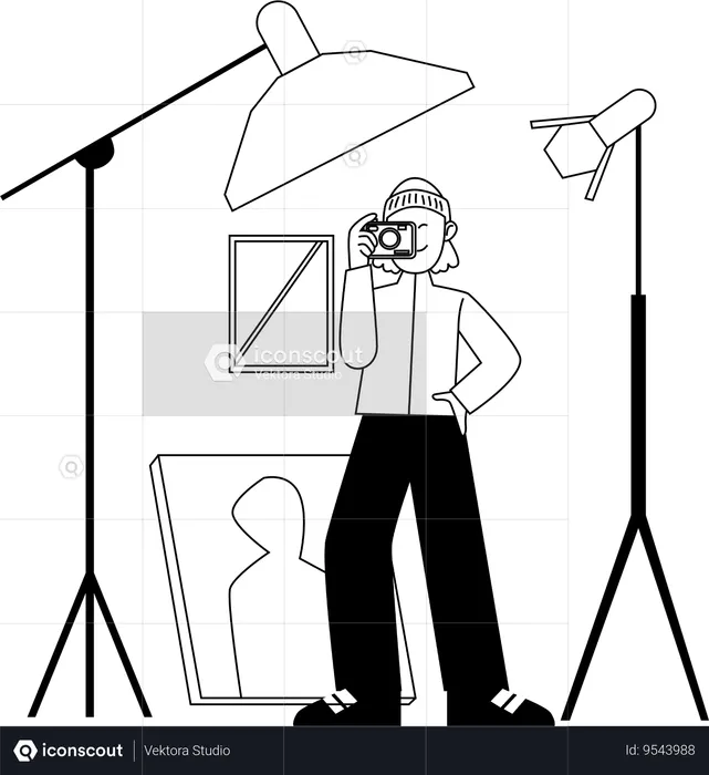 Male photographer focusing through a camera lens  Illustration