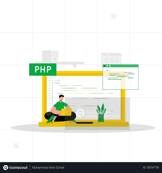 Male PHP developer work on code  Illustration